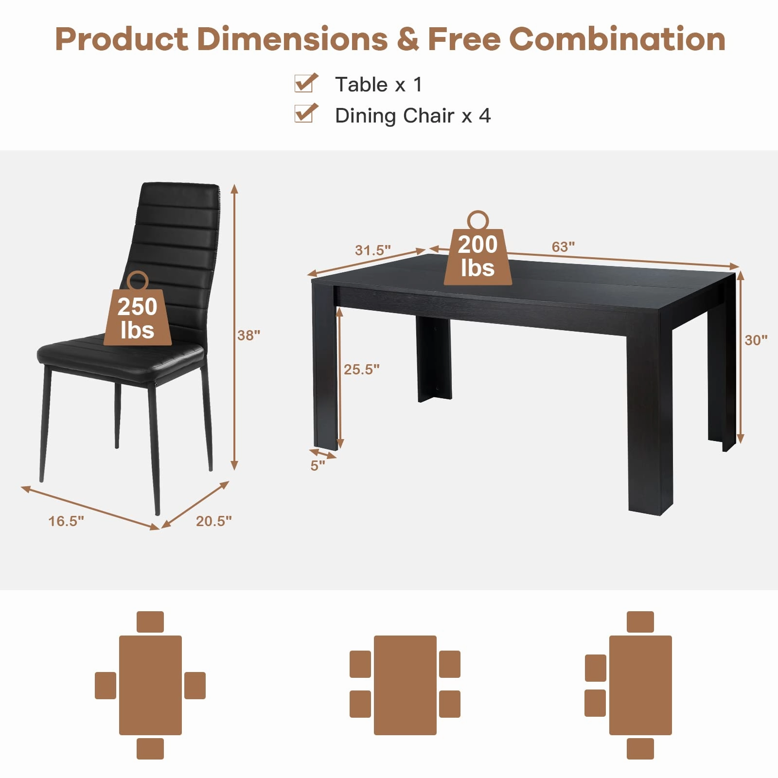 Giantex 5 Pieces Dining Table Set, Modern Kitchen Table Set