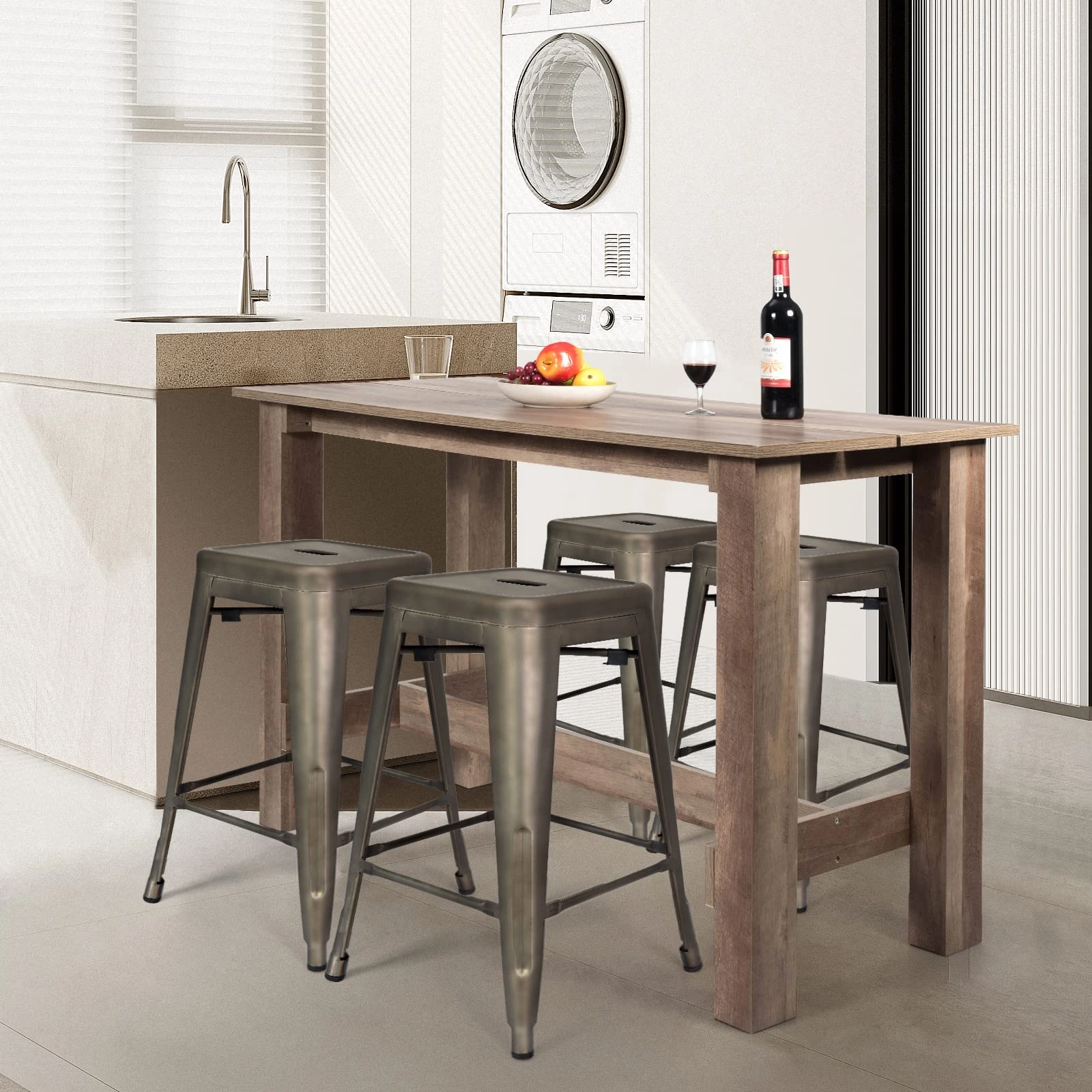 Giantex 5 Pieces Dining Table Set, Rectangular Counter Height Table w/ 4 Metal Bar Stools