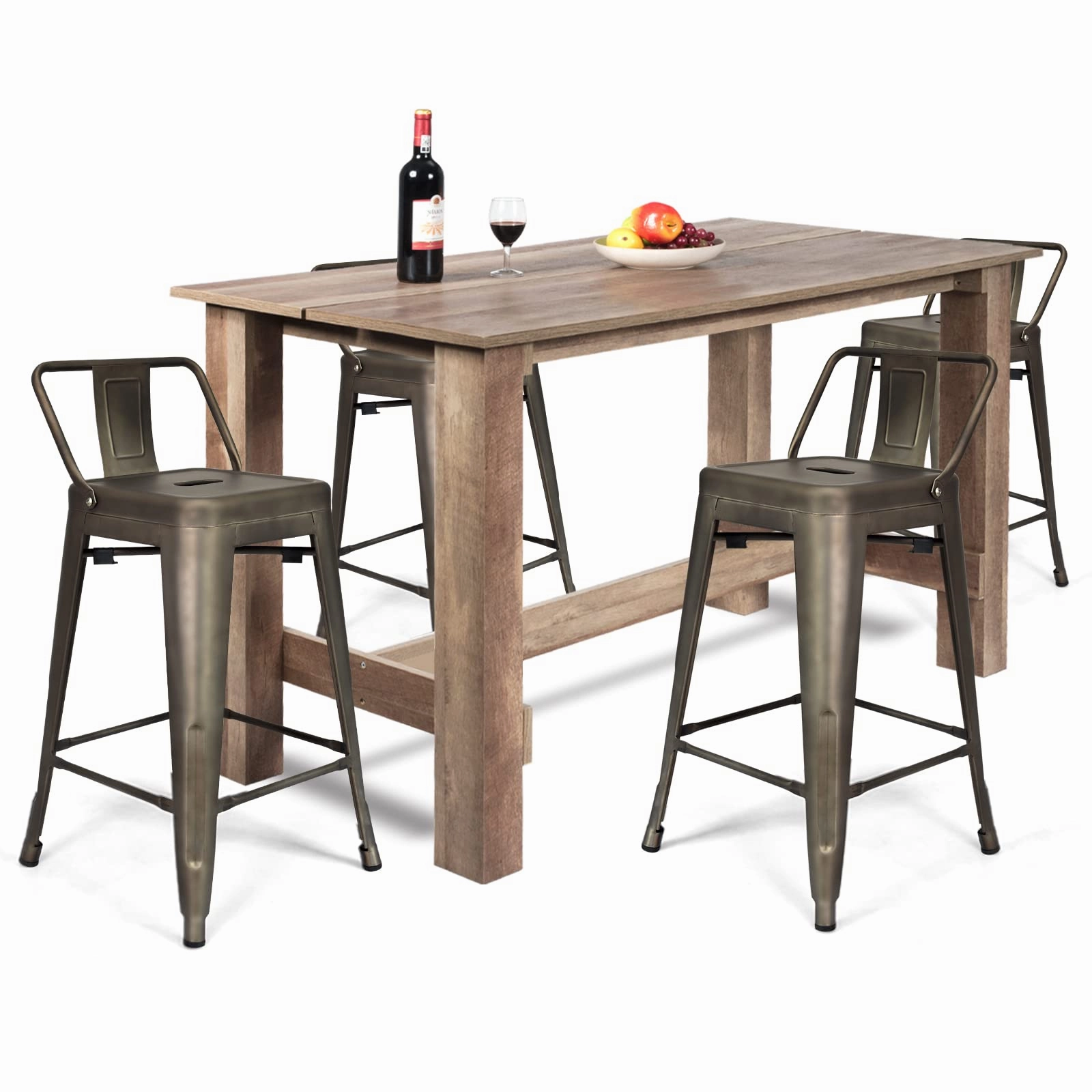 Giantex 5 Pieces Dining Table Set, Rectangular Counter Height Table w/ 4 Metal Bar Stools kitchen towel, placemats