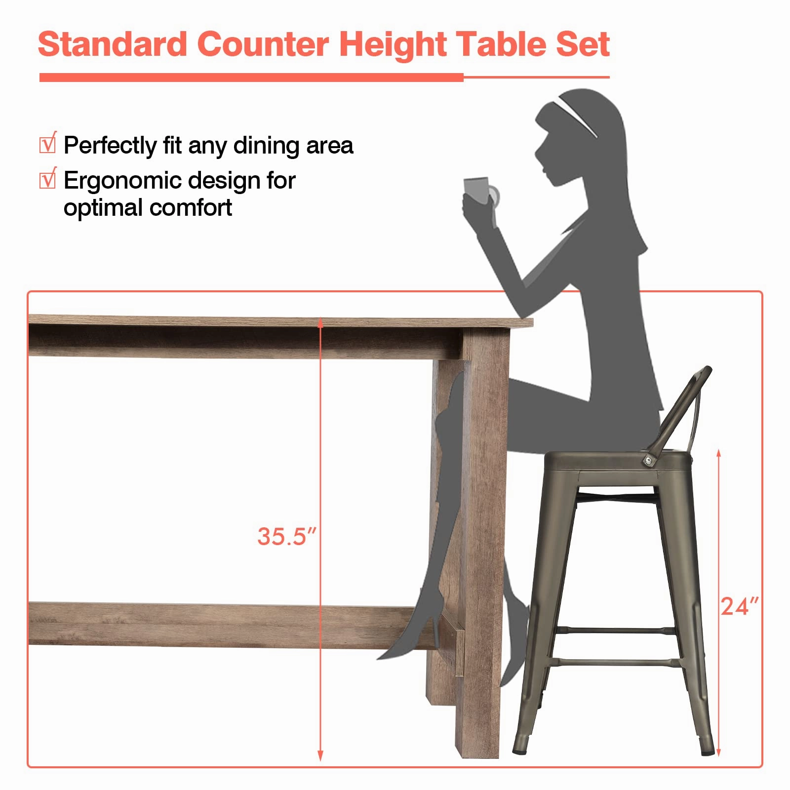 Giantex 5 Pieces Dining Table Set, Rectangular Counter Height Table w/ 4 Metal Bar Stools