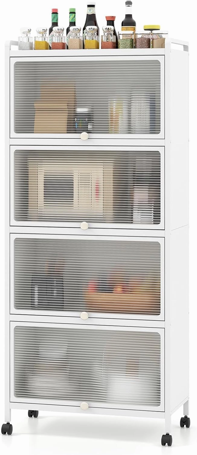 Giantex 5-Tier Kitchen Storage Cabinet, Mobile Microwave Stand with Flip-up PC Doors