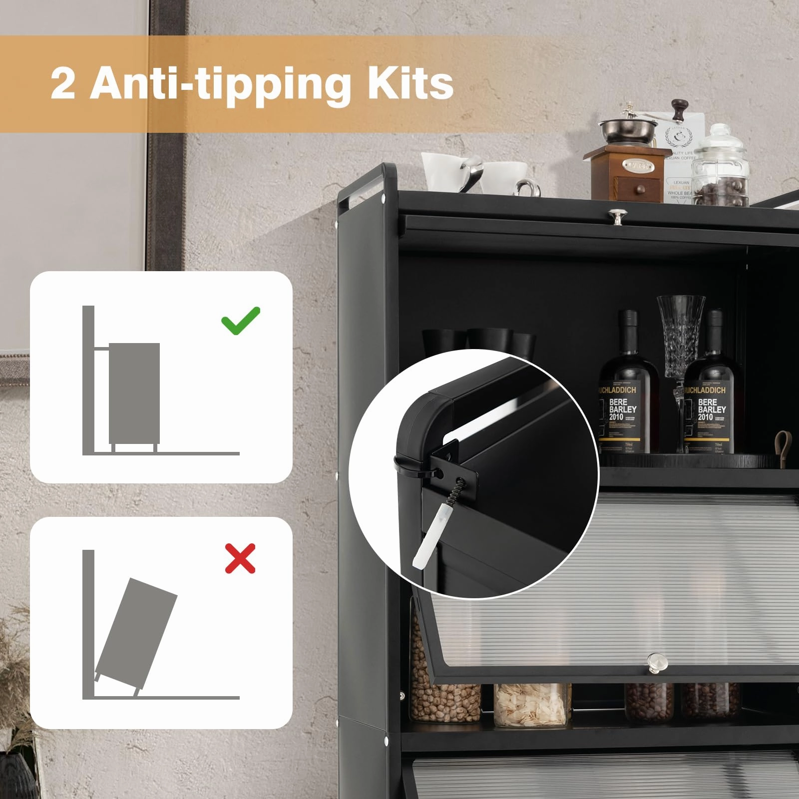 Giantex 5-Tier Kitchen Storage Cabinet, Mobile Microwave Stand with Flip-up PC Doors