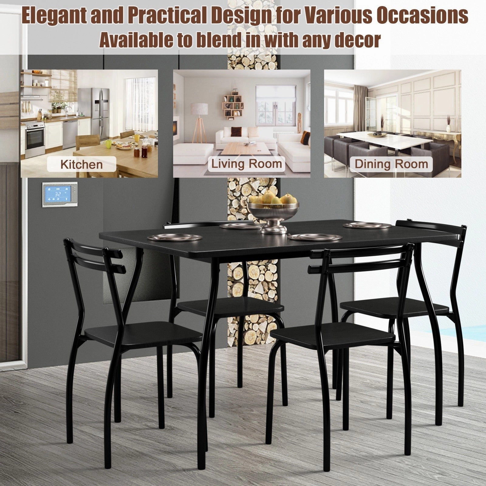Giantex 5Pcs Dining Table Set for 4, Modern Metal and Wood Indoor Rectangular Dining Table Furniture