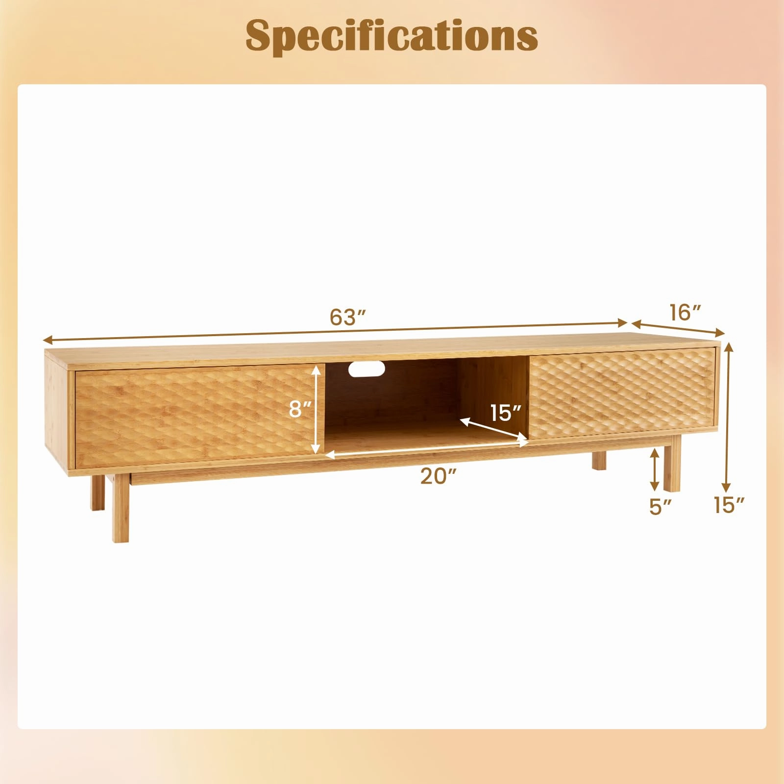 Giantex 63 Bamboo TV Stand, Entertainment Center with 3 Storage Cubes, Sliding Doors
