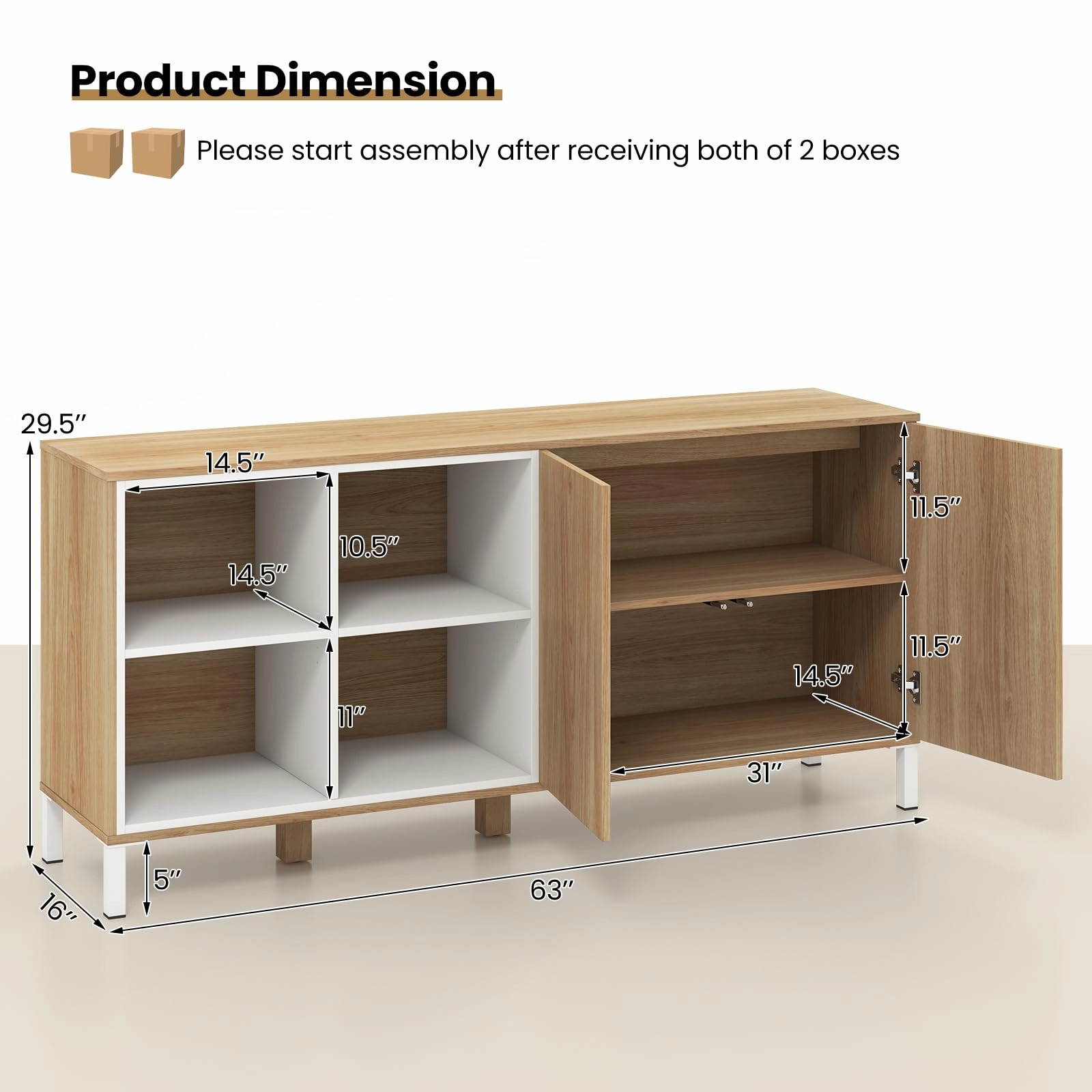 Giantex 63 Buffet Cabinet with Storage, Farmhouse Kitchen Sideboard w/ 4 Cubes, Adjustable Shelves & Pop-up Doors