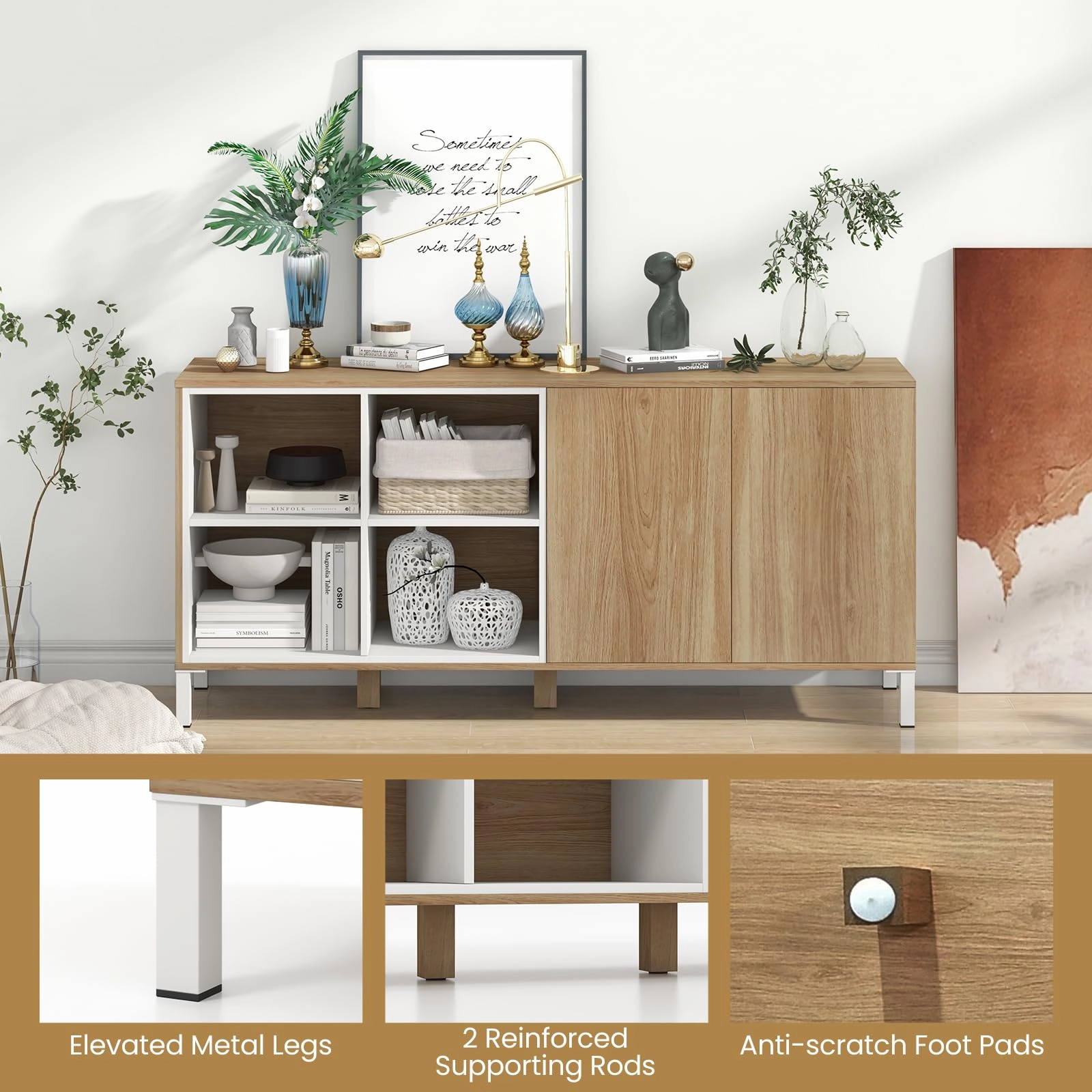 Giantex 63 Buffet Cabinet with Storage, Farmhouse Kitchen Sideboard w/ 4 Cubes, Adjustable Shelves & Pop-up Doors