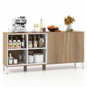 Giantex 63 Buffet Cabinet with Storage, Farmhouse Kitchen Sideboard w/ 4 Cubes, Adjustable Shelves & Pop-up Doors kitchen towel, placemats
