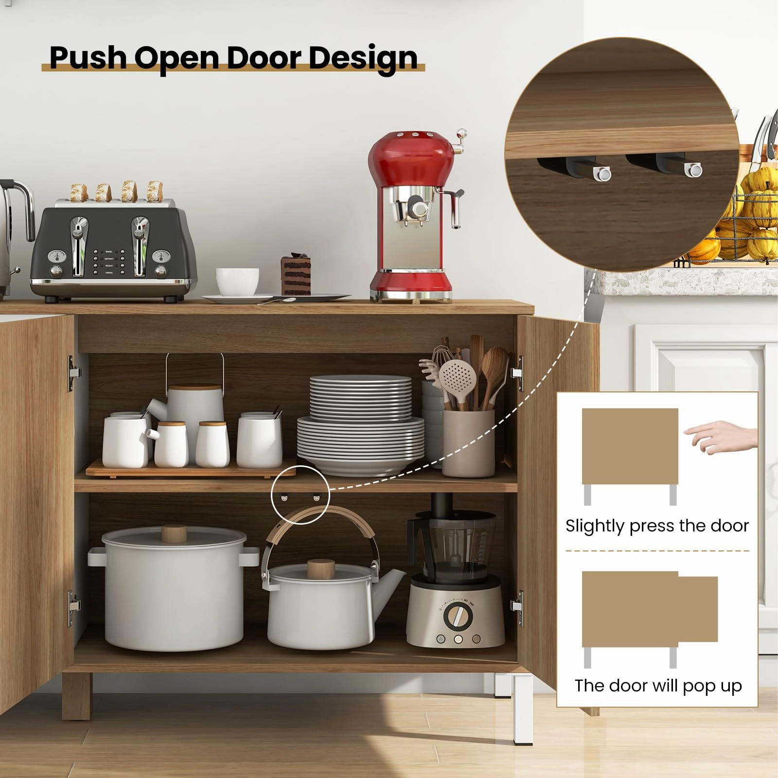 Giantex 63 Buffet Cabinet with Storage, Farmhouse Kitchen Sideboard w/ 4 Cubes, Adjustable Shelves & Pop-up Doors