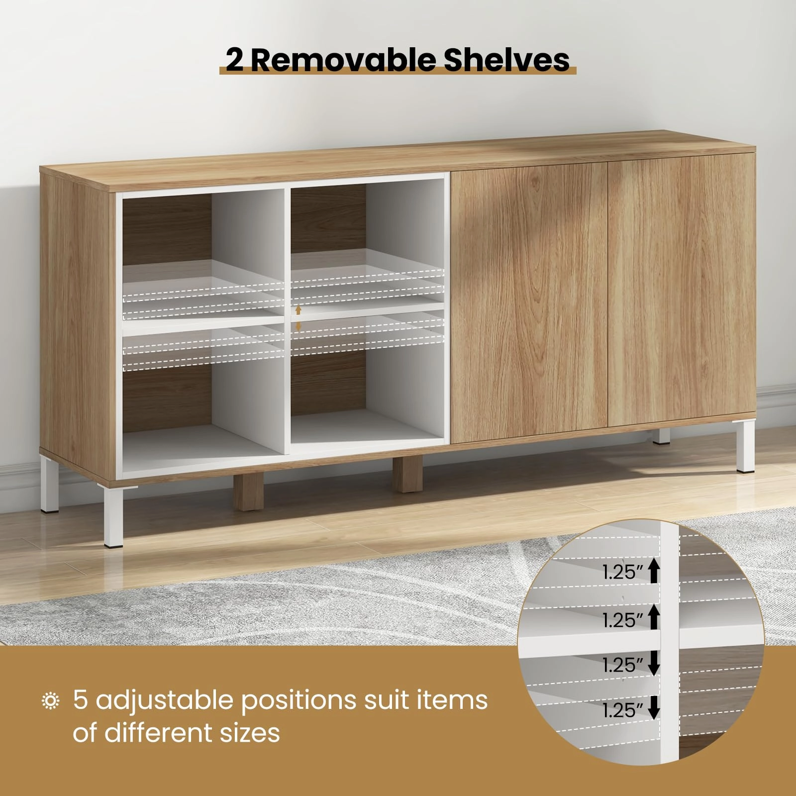 Giantex 63 Buffet Cabinet with Storage, Farmhouse Kitchen Sideboard w/ 4 Cubes, Adjustable Shelves & Pop-up Doors