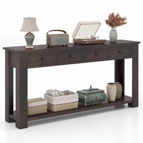 Giantex 63" Farmhouse Entryway Table, Narrow Console Table w/ 4 Storage Drawers & Open Shelf throw pillow, fuzzy blanket