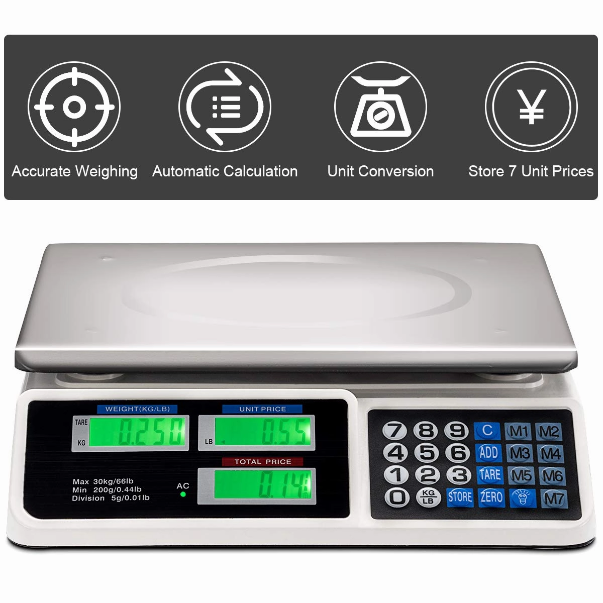 Giantex 66 lbs Digital Food Scale, Commercial LCD Digital Scale w/ Computing Price, Stainless Steel Electronic Scale