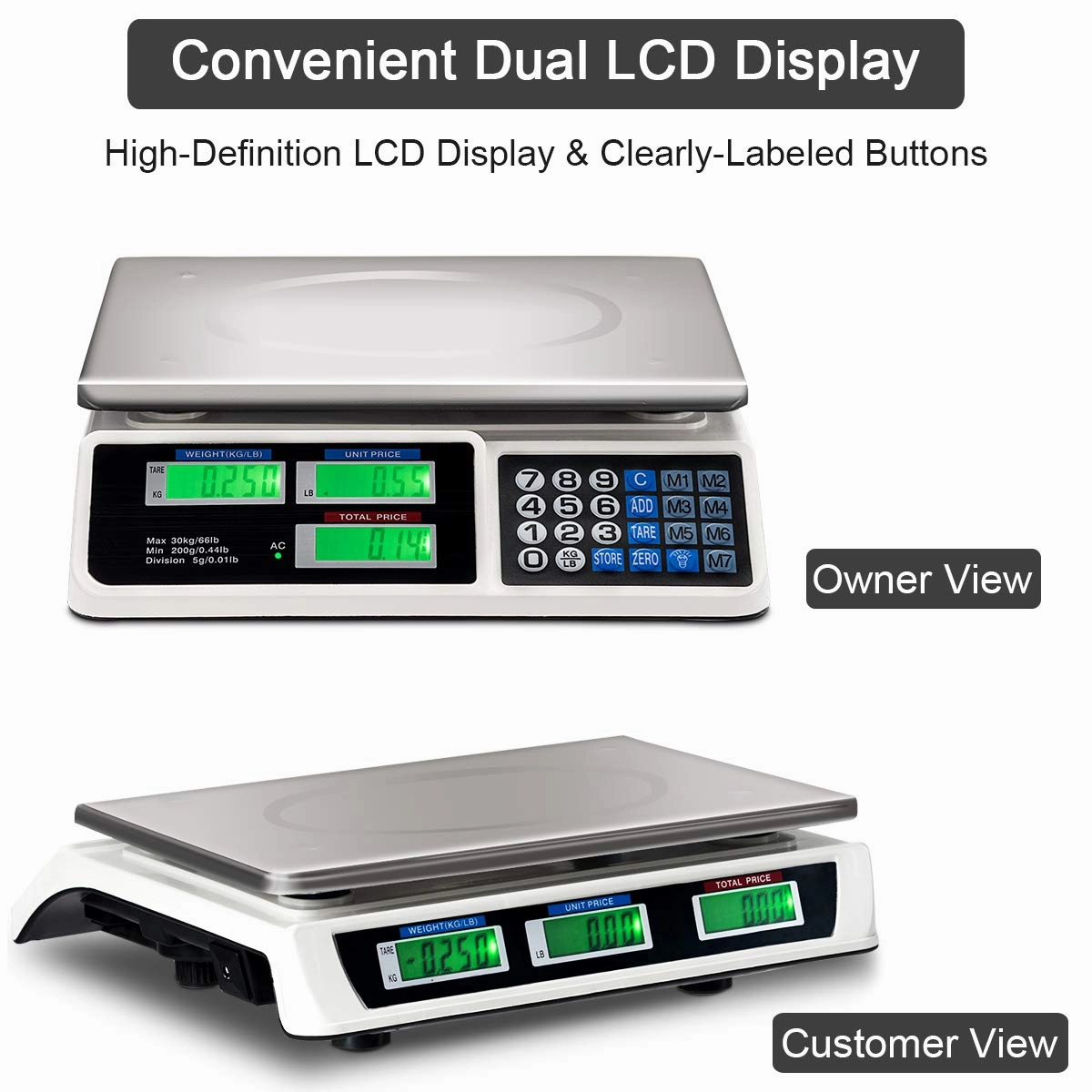 Giantex 66 lbs Digital Food Scale, Commercial LCD Digital Scale w/ Computing Price, Stainless Steel Electronic Scale