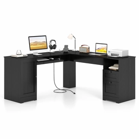 Giantex 66" L-Shaped Desk with Storage Drawers & Charging Station patio decor, garden accessories