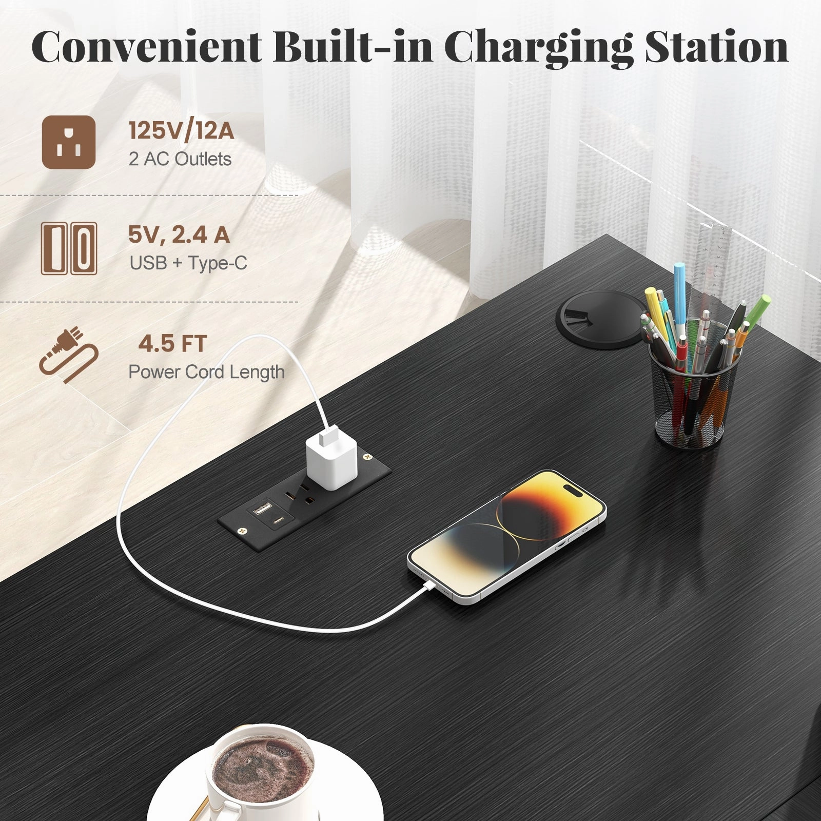 Giantex 66" L-Shaped Desk with Storage Drawers & Charging Station
