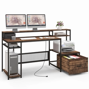 Giantex 67" Computer Desk with File Drawers Cabinet, Home Office Desk with Monitor Stand patio decor, garden accessories