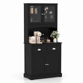 Giantex 67" Pantry Organizers and Storage, Freestanding Tall Buffet Cabinet with Hutch, 2 Drawers kitchen towel, placemats