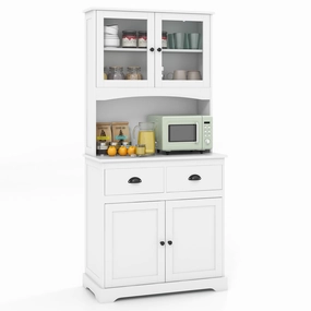Giantex 67" Pantry Organizers, Freestanding Tall Buffet Cabinet with Hutch and 2 Drawers, Wooden Cupboard with Glass Doors kitchen towel, placemats