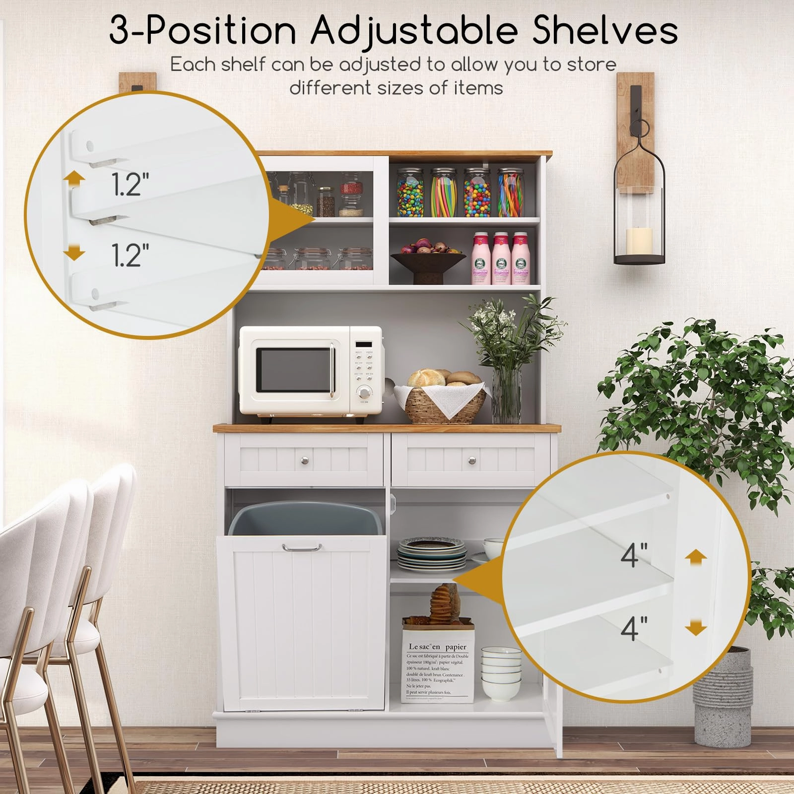 Giantex 68 Tall Kitchen Pantry, Buffet Hutch w/Tilt Out Trash Can Storage Cabinet, 2 Drawer, Shelves