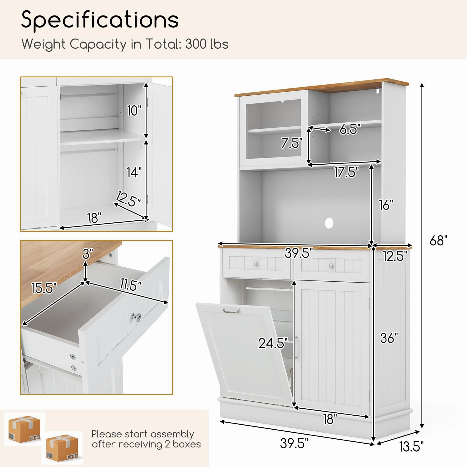 Giantex 68 Tall Kitchen Pantry, Buffet Hutch w/Tilt Out Trash Can Storage Cabinet, 2 Drawer, Shelves