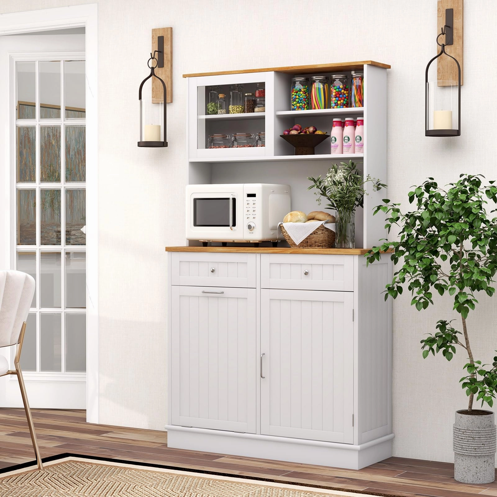 Giantex 68 Tall Kitchen Pantry, Buffet Hutch w/Tilt Out Trash Can Storage Cabinet, 2 Drawer, Shelves