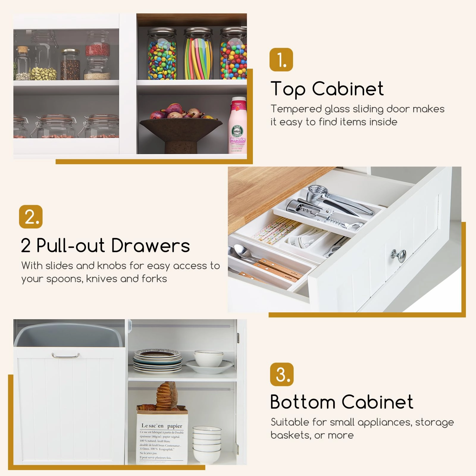 Giantex 68 Tall Kitchen Pantry, Buffet Hutch w/Tilt Out Trash Can Storage Cabinet, 2 Drawer, Shelves