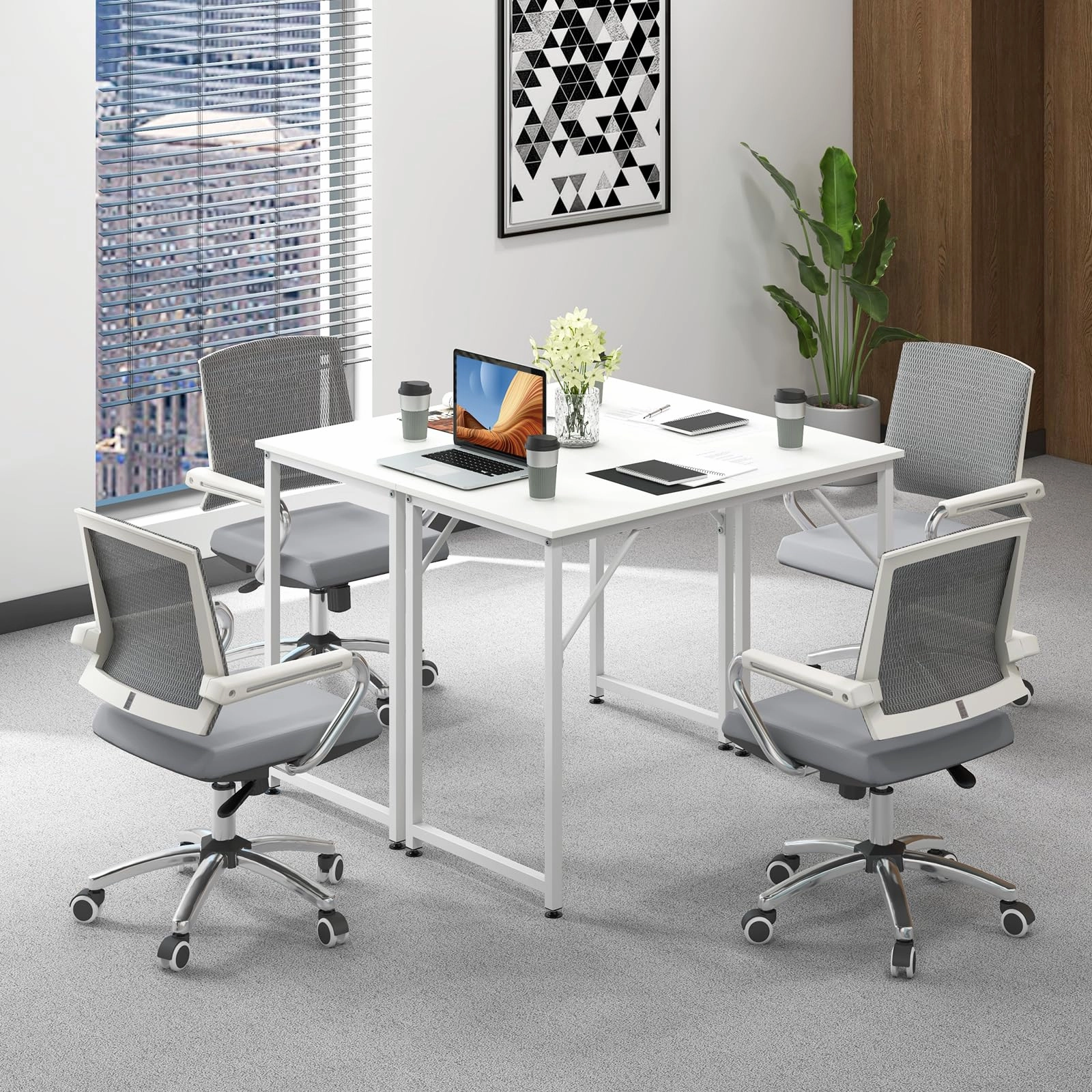 Giantex 6.5 FT Small Conference Table, 2 PCS 40" x 19.5" Rectangular Meeting Table with Heavy-Duty Metal Frame