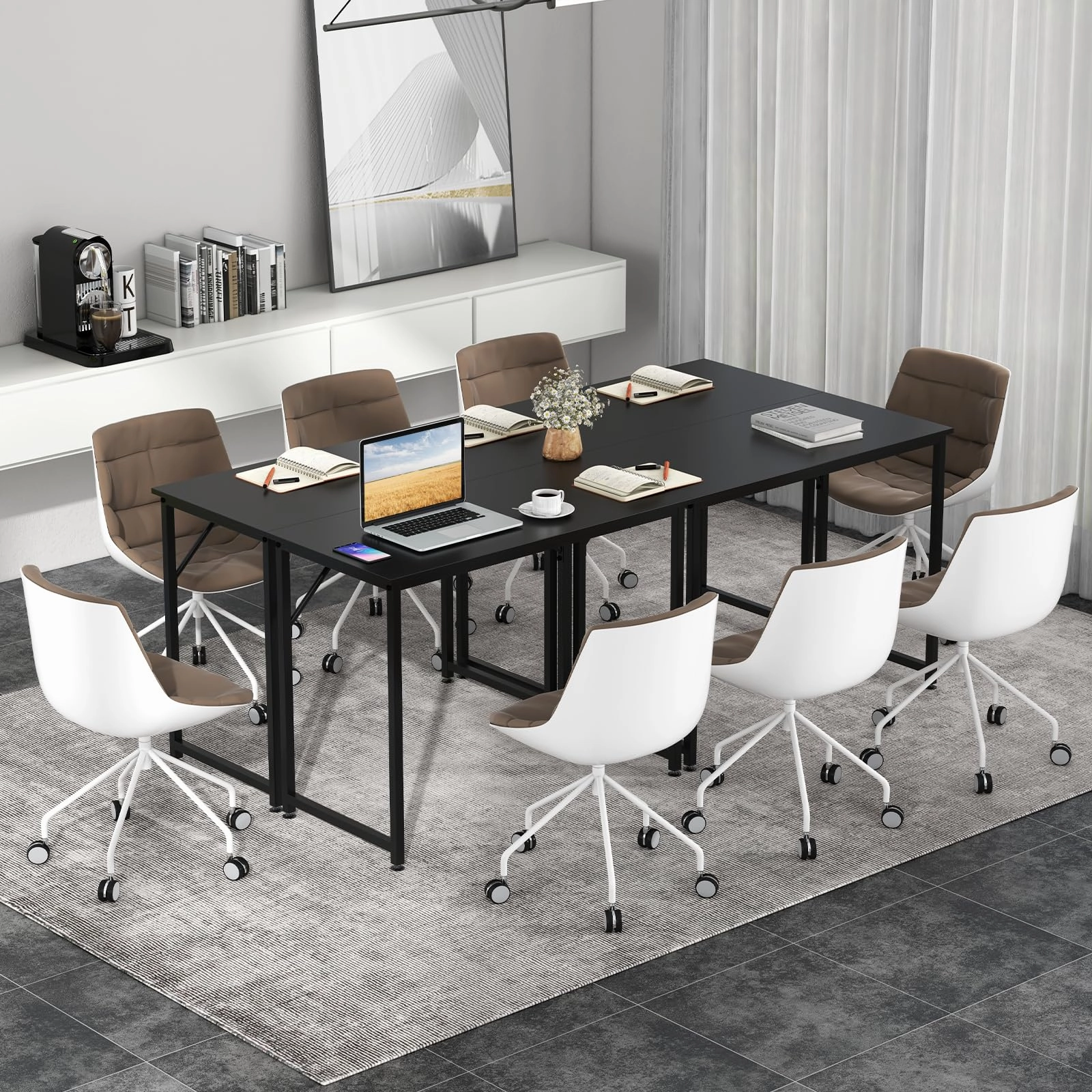 Giantex 6.5 FT Small Conference Table, 2 PCS 40" x 19.5" Rectangular Meeting Table with Heavy-Duty Metal Frame