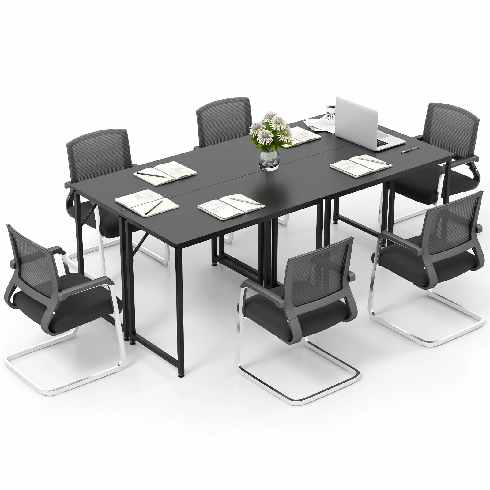 Giantex 6.5 FT Small Conference Table, 2 PCS 40" x 19.5" Rectangular Meeting Table with Heavy-Duty Metal Frame