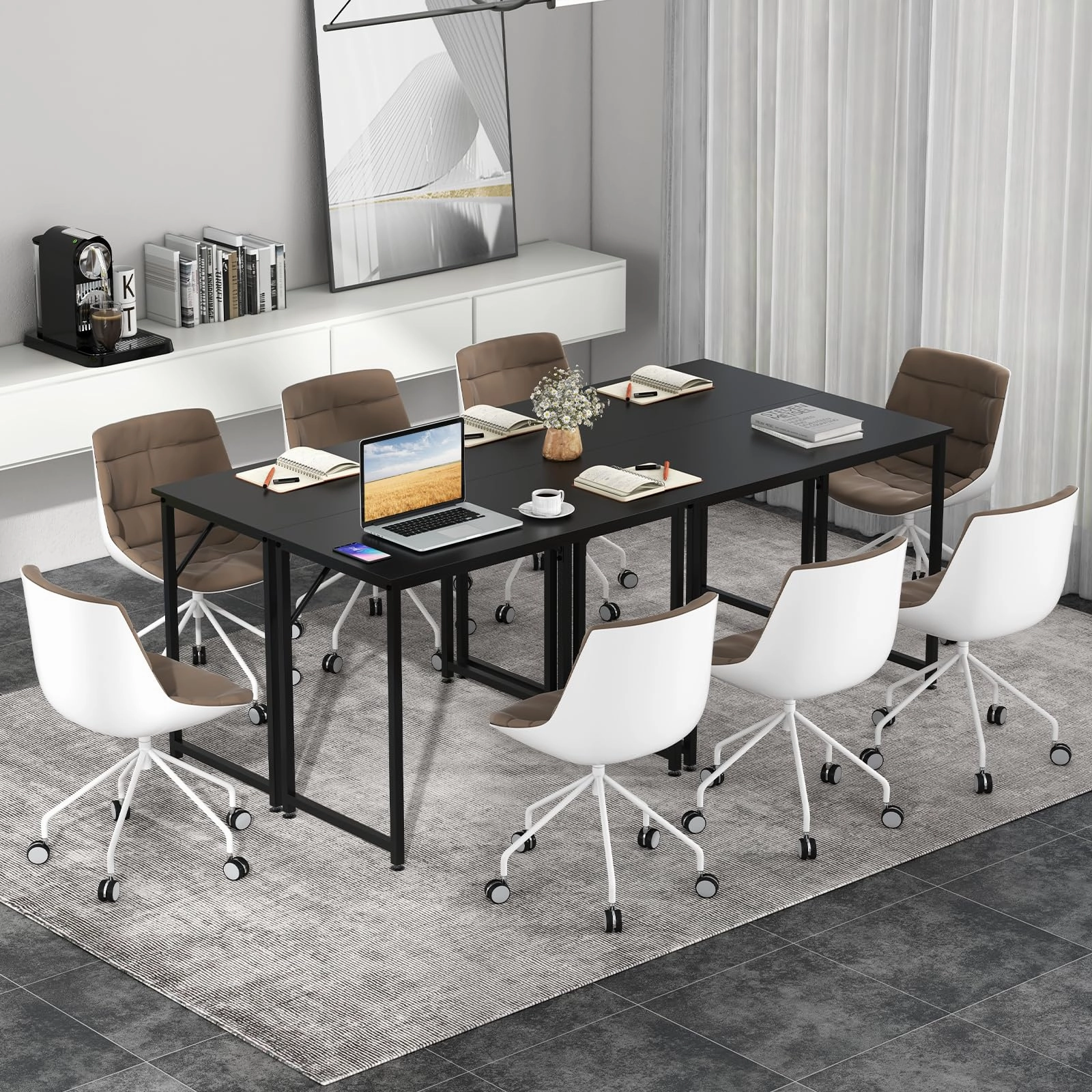 Giantex 6.5 FT Small Conference Table, 2 PCS 40" x 19.5" Rectangular Meeting Table with Heavy-Duty Metal Frame