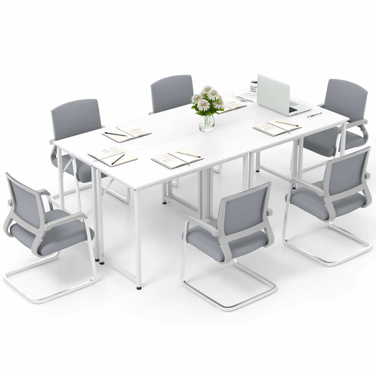 Giantex 6.5 FT Small Conference Table, 2 PCS 40" x 19.5" Rectangular Meeting Table with Heavy-Duty Metal Frame