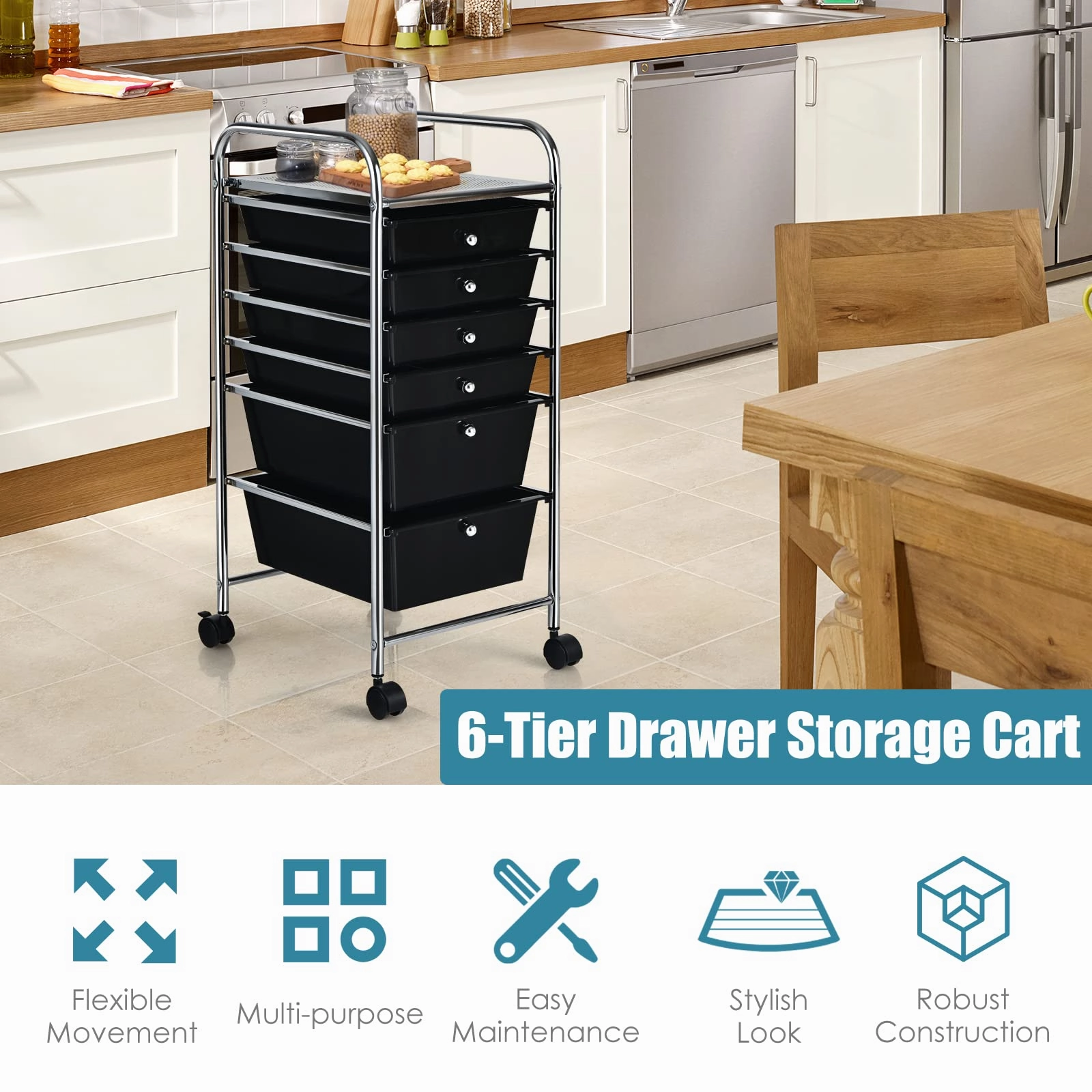 Giantex 6 Storage Drawer Cart Rolling Organizer Cart for Tools