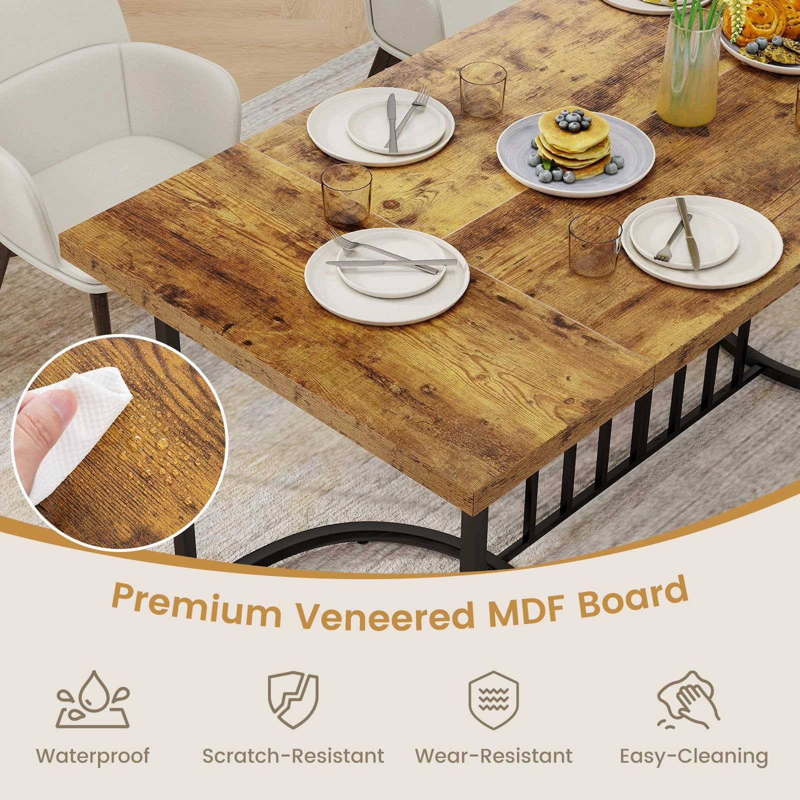 Giantex 71 Inch Large Dining Table for 6-8 People, Farmhouse Rectangular Kitchen Table with Metal Frame