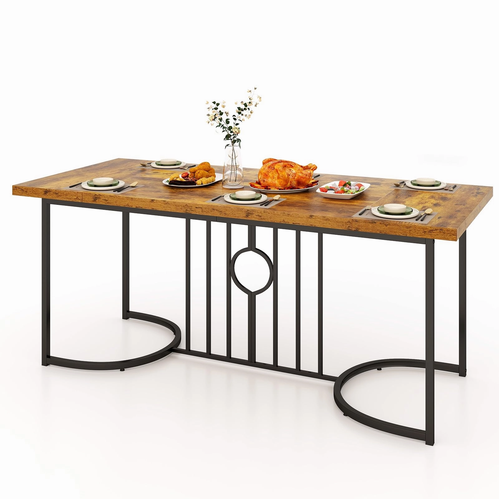 Giantex 71 Inch Large Dining Table for 6-8 People, Farmhouse Rectangular Kitchen Table with Metal Frame kitchen towel, placemats