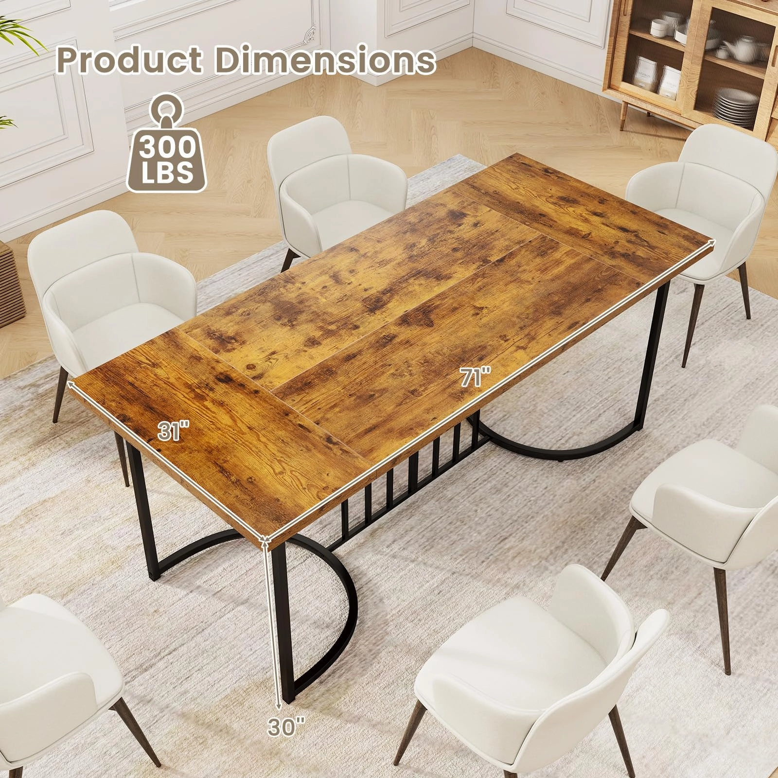Giantex 71 Inch Large Dining Table for 6-8 People, Farmhouse Rectangular Kitchen Table with Metal Frame