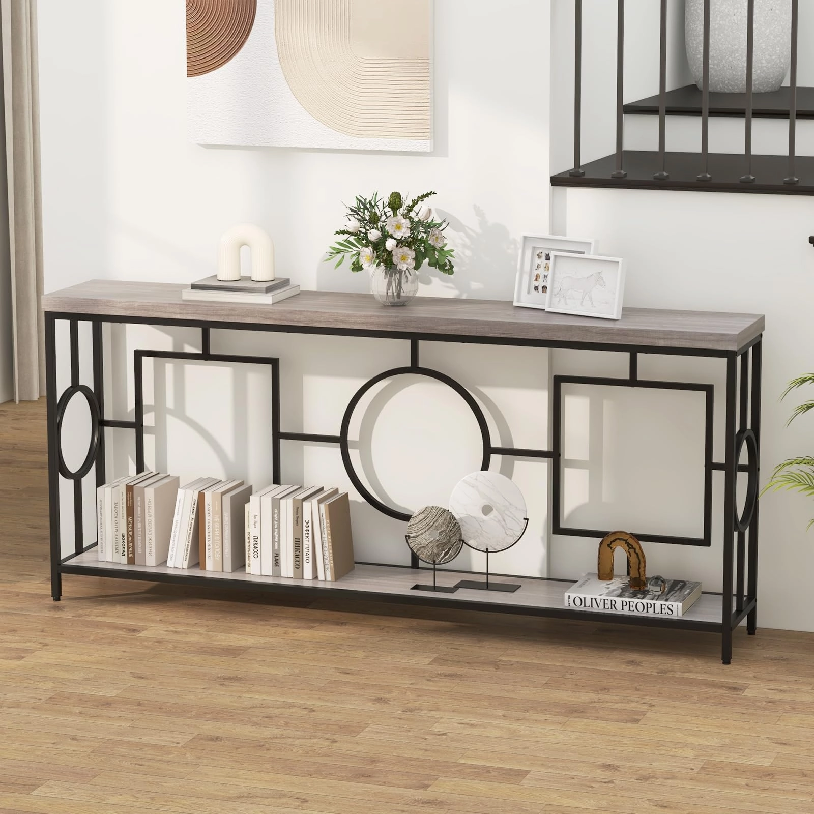 Giantex 71" Console Table, 2-Tier Extra-Long Entryway Table w/Storage Shelf, Faux Wood Top