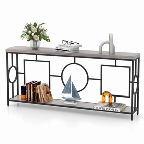 Giantex 71" Console Table, 2-Tier Extra-Long Entryway Table w/Storage Shelf, Faux Wood Top cowhide rug, animal hide rug