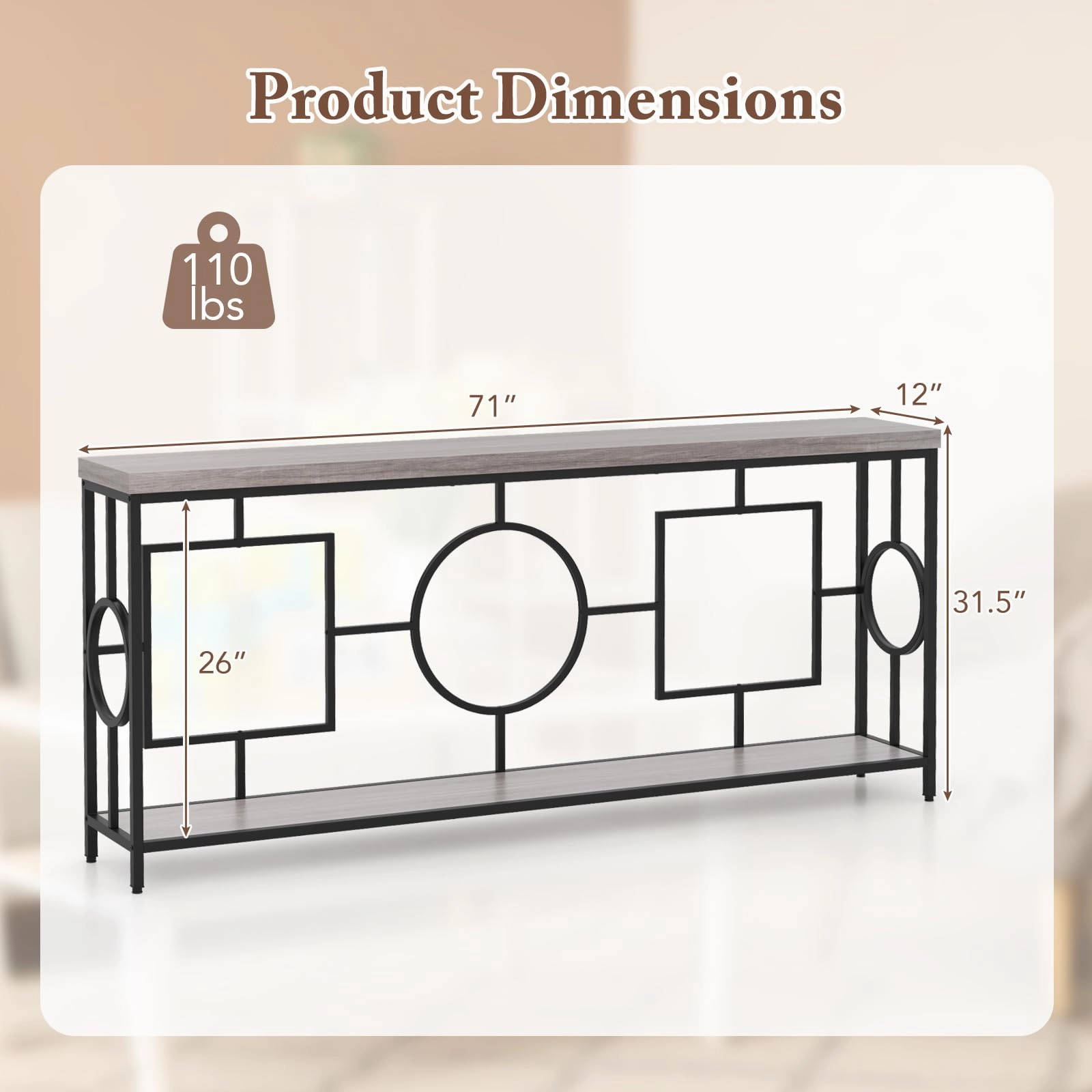 Giantex 71" Console Table, 2-Tier Extra-Long Entryway Table w/Storage Shelf, Faux Wood Top