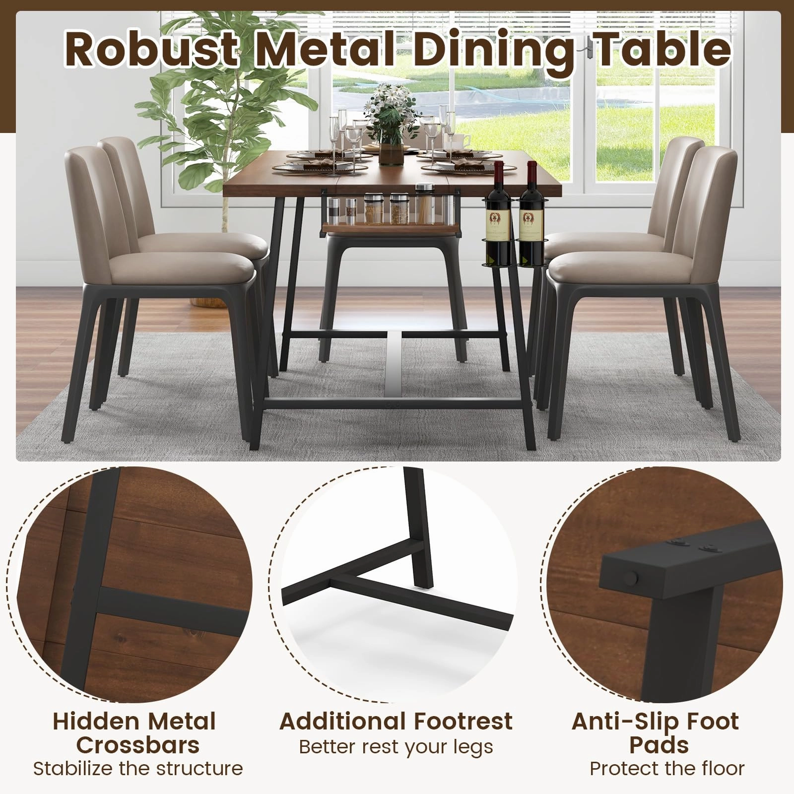 Giantex 72-Inch Dining Table for 5-7, Rectangular Kitchen Table with 2-Bottle Wine Rack