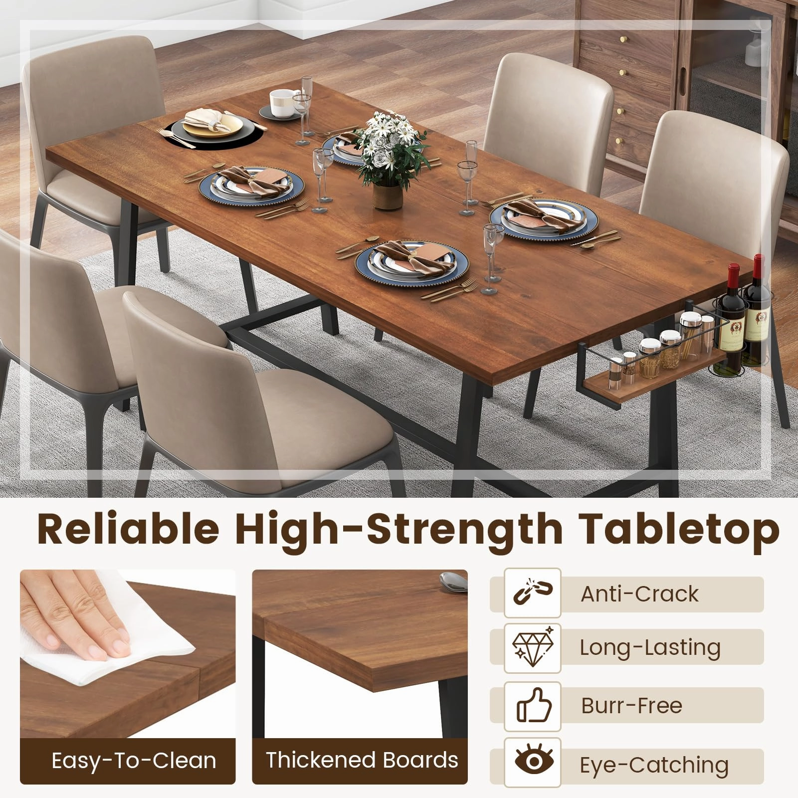 Giantex 72-Inch Dining Table for 5-7, Rectangular Kitchen Table with 2-Bottle Wine Rack
