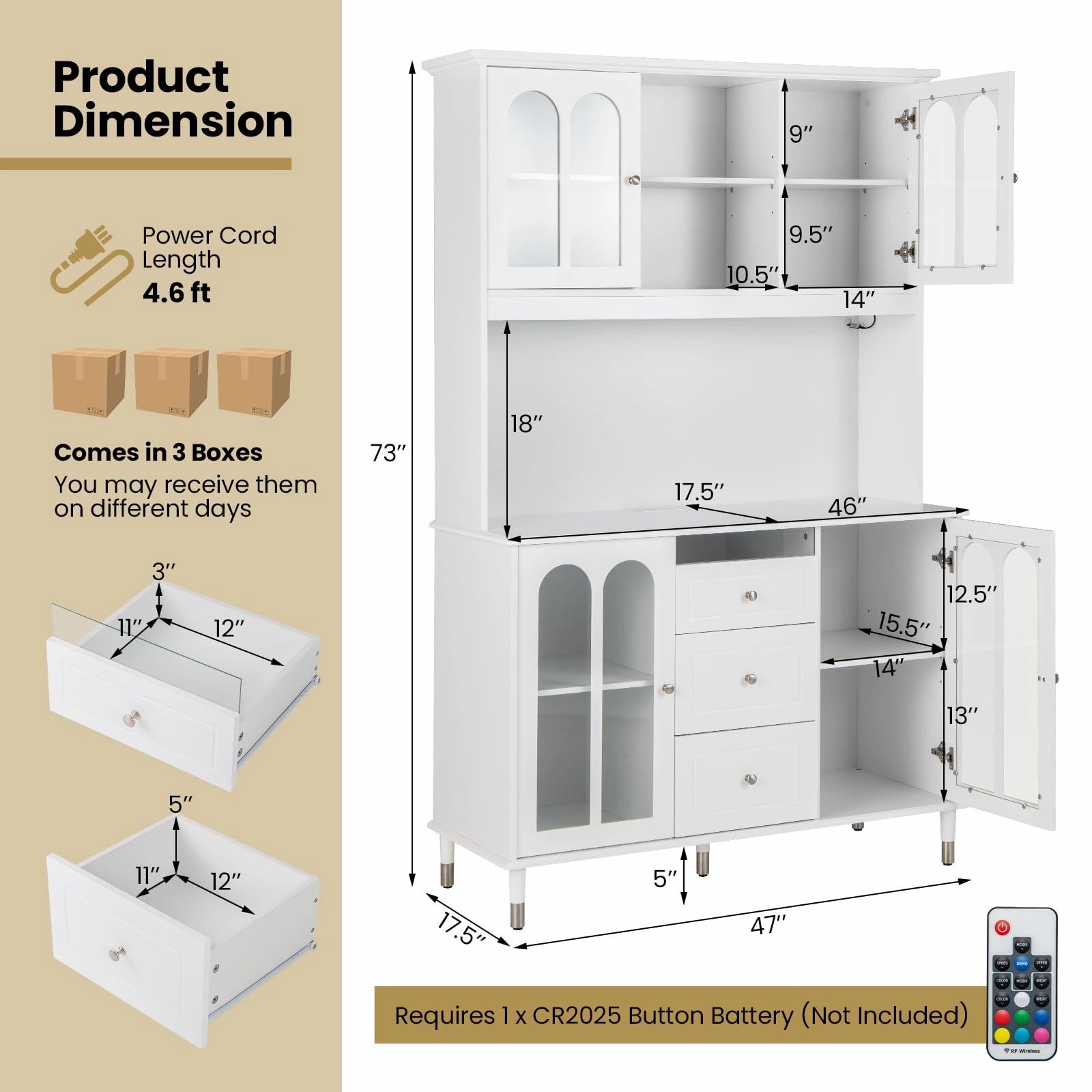 Giantex 73" Kitchen Pantry Cabinet, Kitchen Hutch Storage Cabinet with LED Lights and Charging Station