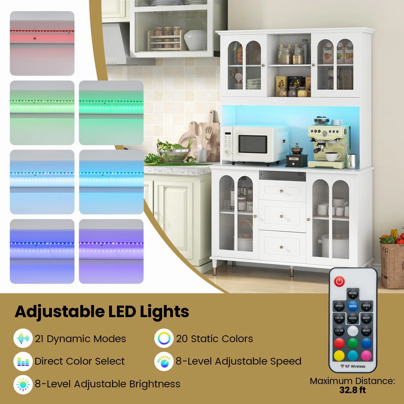 Giantex 73" Kitchen Pantry Cabinet, Kitchen Hutch Storage Cabinet with LED Lights and Charging Station