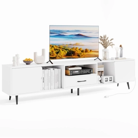 Giantex 79" White TV Stand with Power Outlets doormat, welcome mat