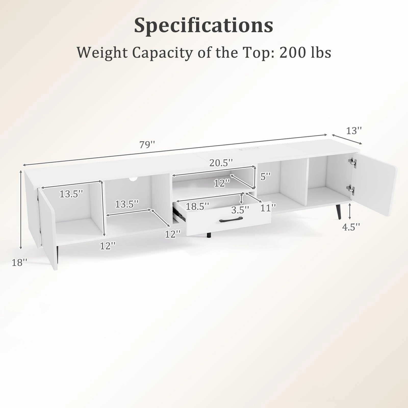 Giantex 79" White TV Stand with Power Outlets