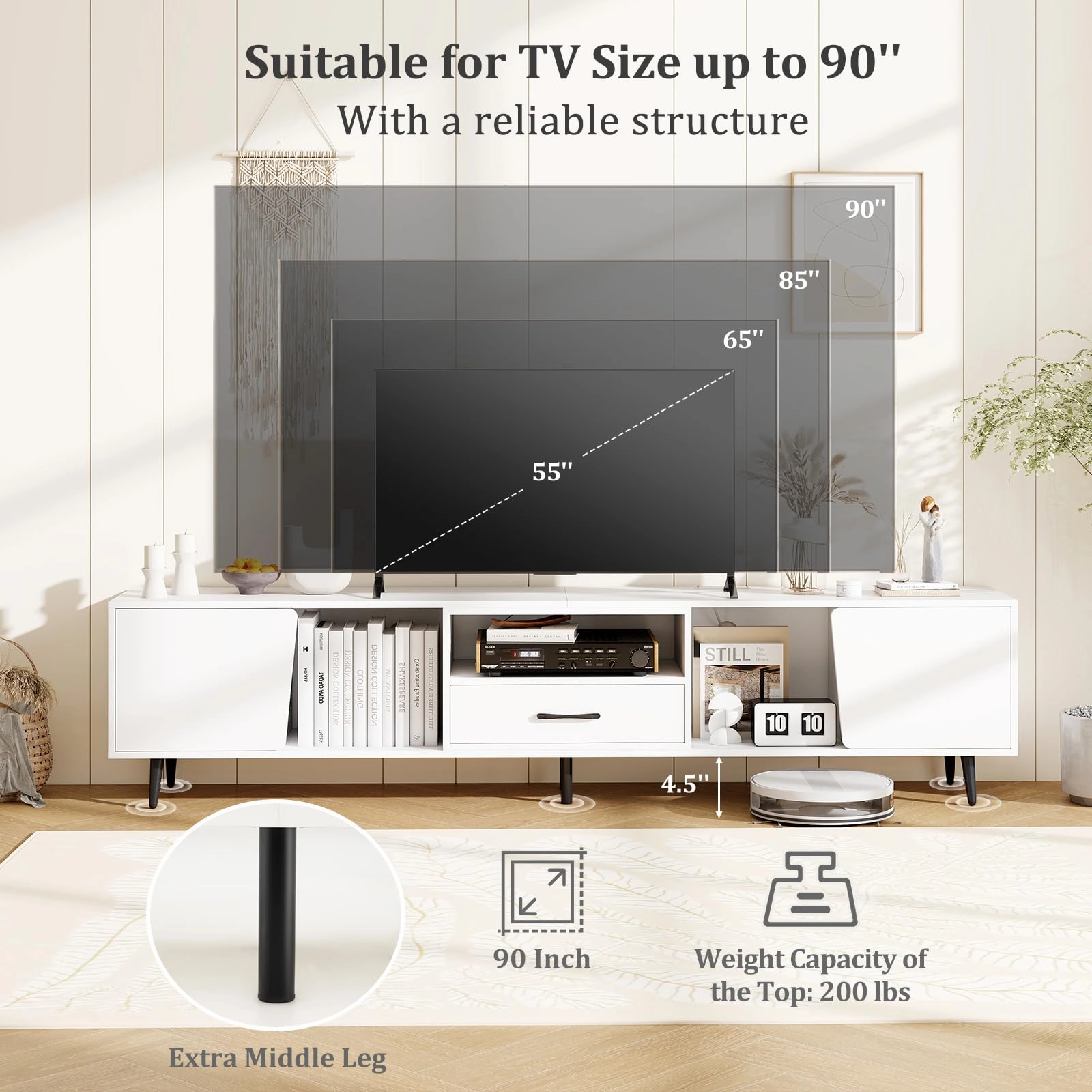 Giantex 79" White TV Stand with Power Outlets