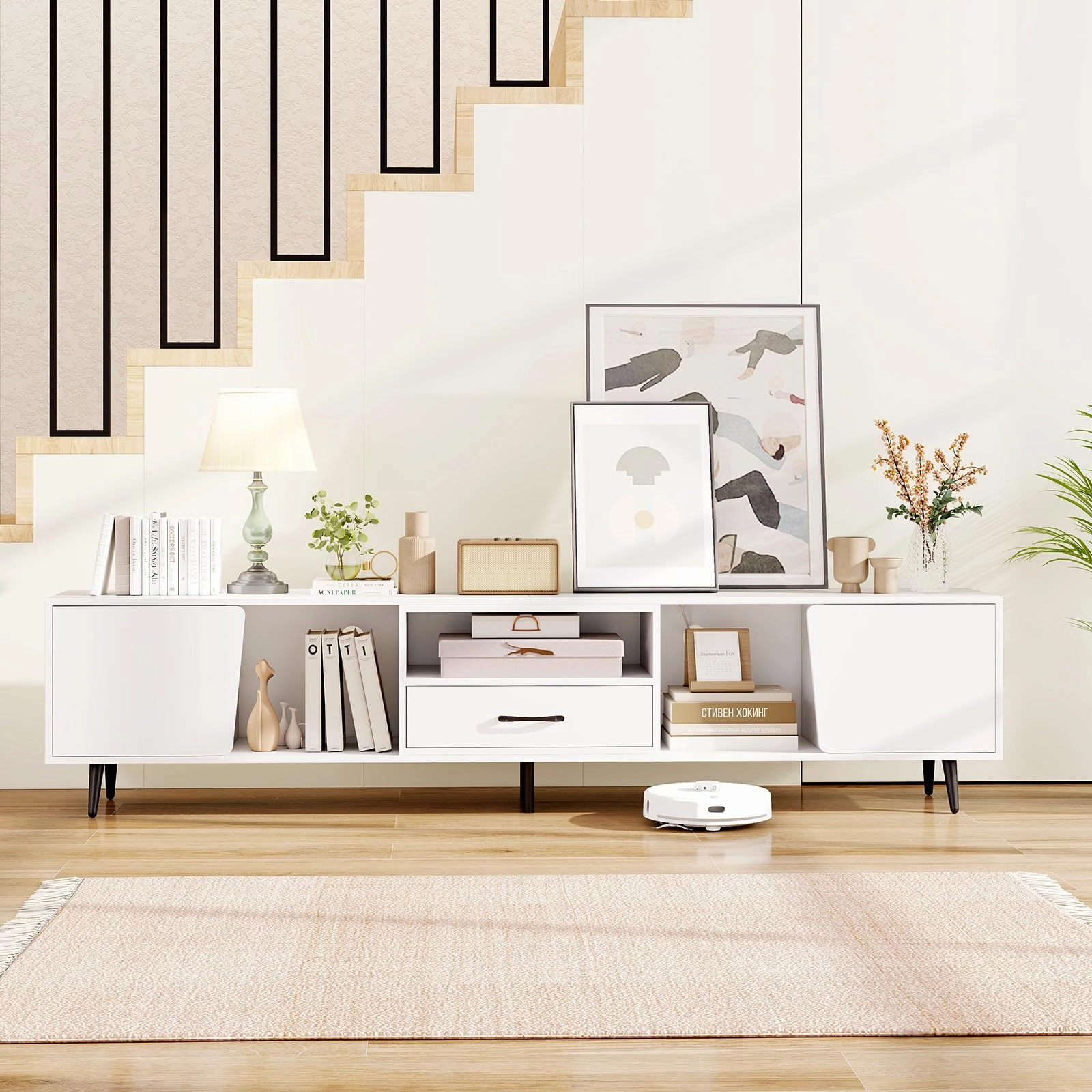 Giantex 79" White TV Stand with Power Outlets