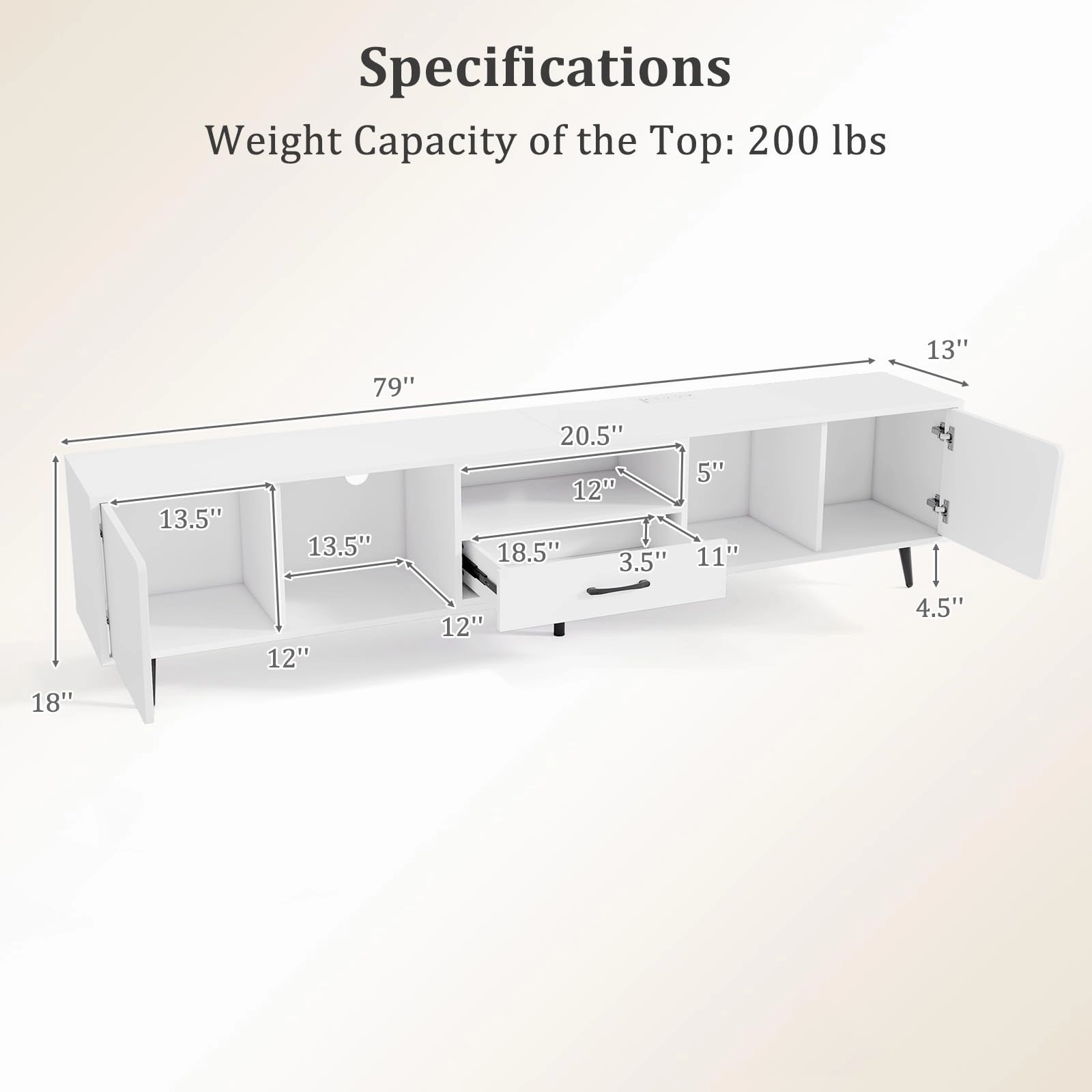 Giantex 79" White TV Stand with Power Outlets