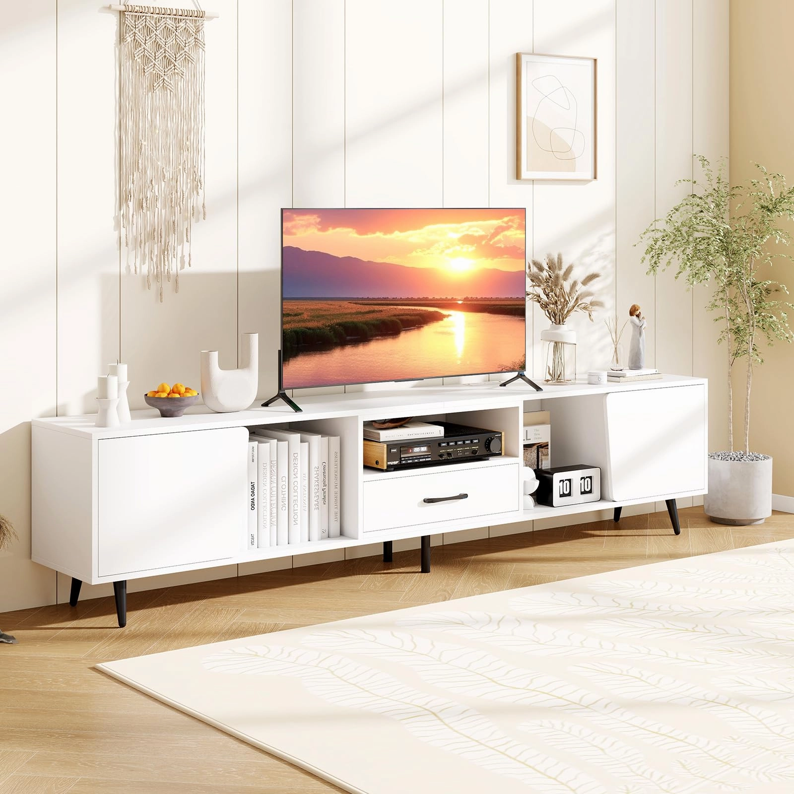 Giantex 79" White TV Stand with Power Outlets