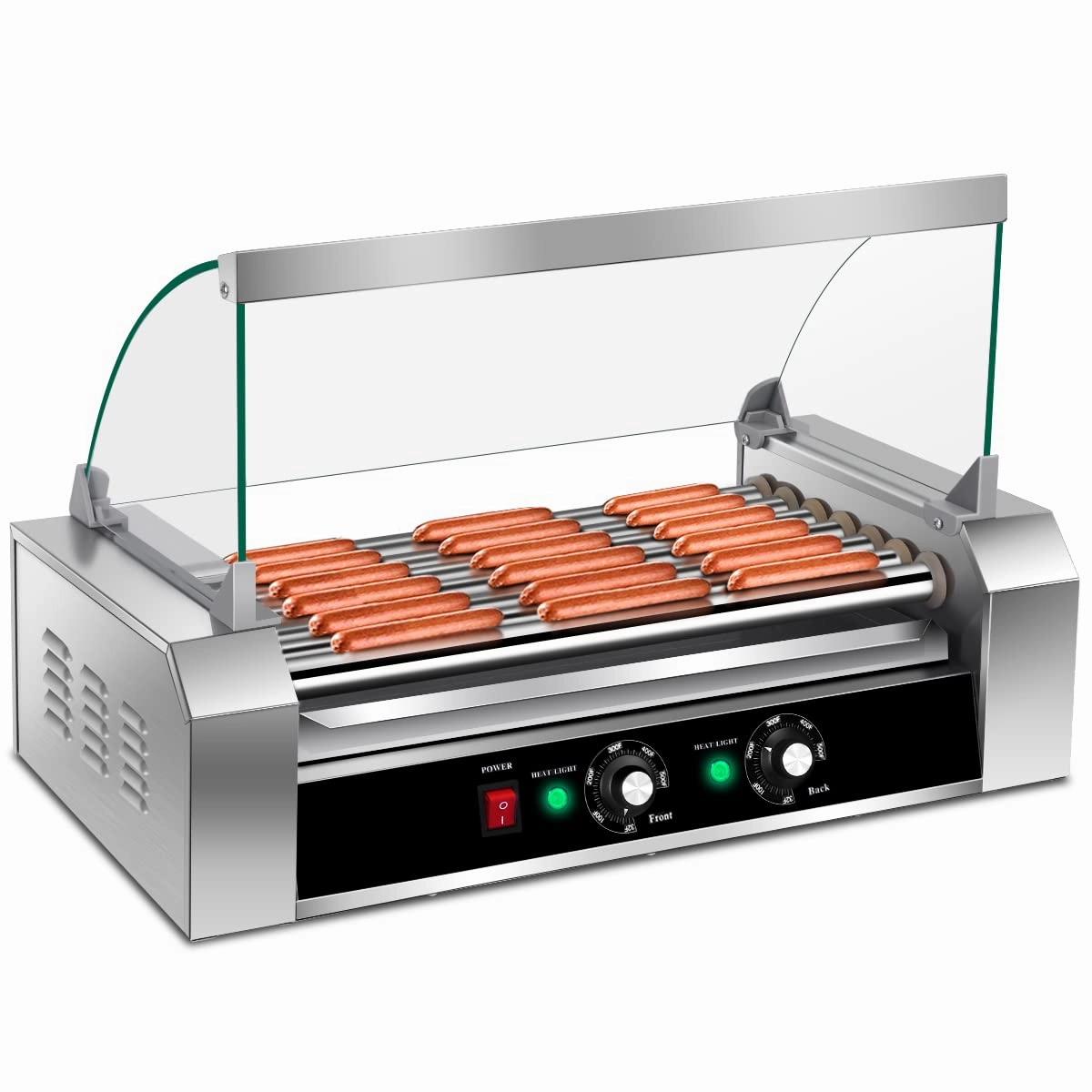 Giantex 7 Non-Stick Rollers 18 Hot Dog Sausage Grill Cooker Machine with Removable Stainless Steel Drip Tray and Glass Hood Cover kitchen towel, placemats