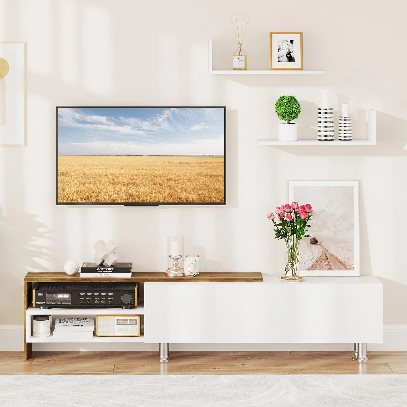 Giantex 80 Inch TV Stand and 2 Floating Shelves Set