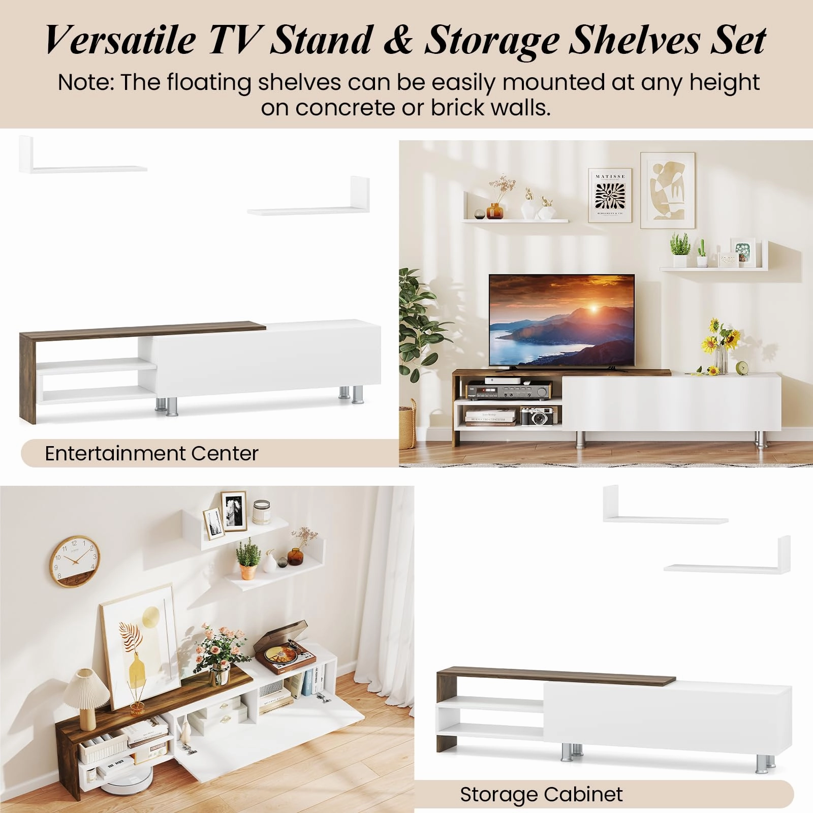 Giantex 80 Inch TV Stand and 2 Floating Shelves Set
